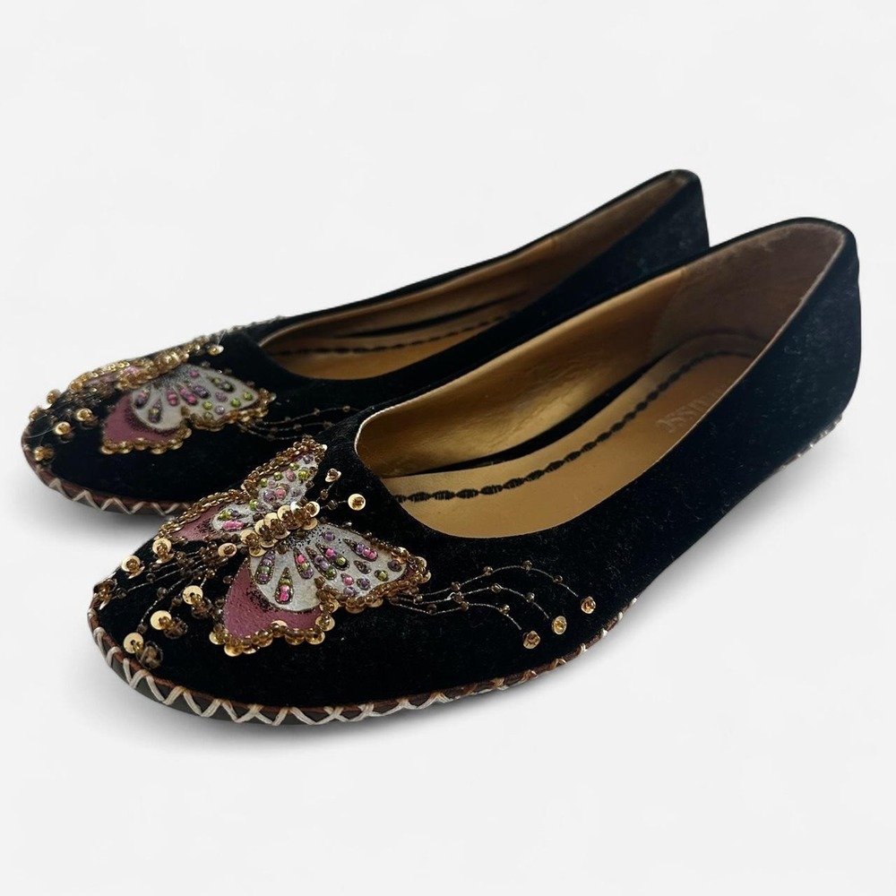 Matisse Boho Black Velvet Butterfly Beaded Sequin Ballet Flats Women 8